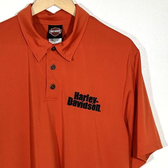 Harley Davidson Polo Shirt Men's Size Large Orange Century Medina Ohio Logo - Picture 2 of 7